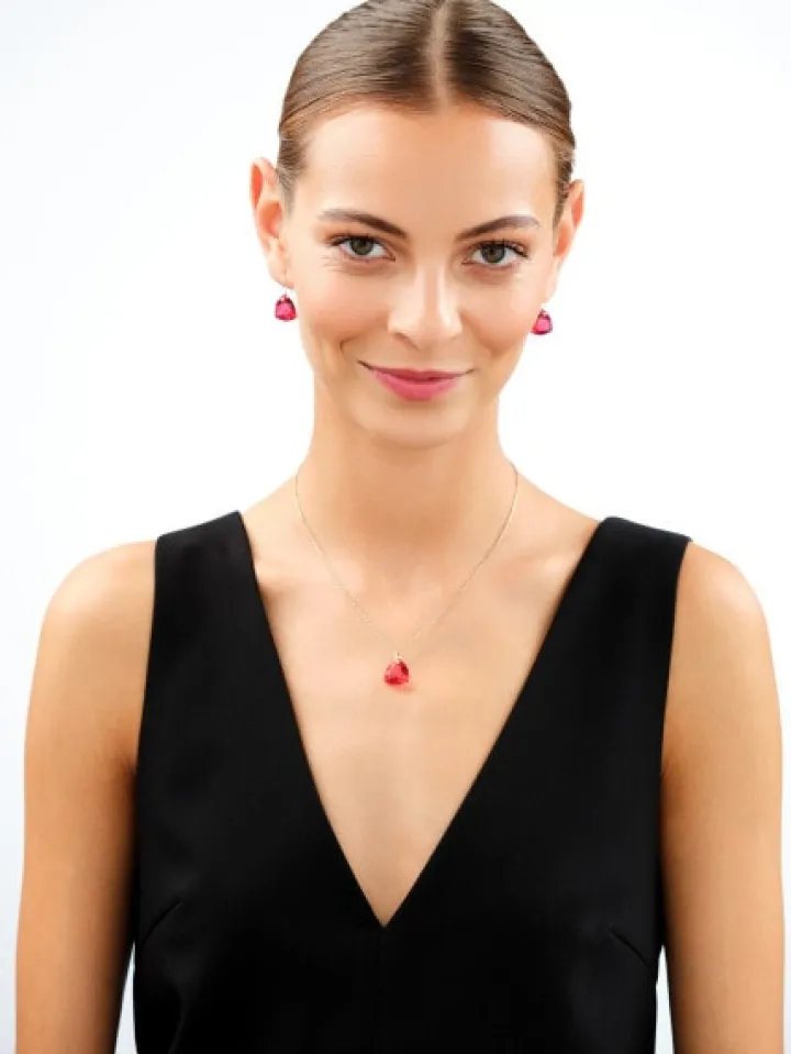 Złote kolczyki i zawieszka z kryształami syntetycznymi - komplet