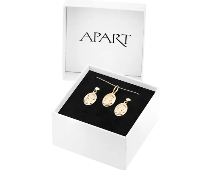 Złote kolczyki i zawieszka - komplet - kamea