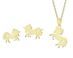 Złote kolczyki i zawieszka - komplet - konie