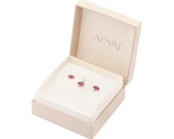 Złote kolczyki i zawieszka z rubinami syntetycznymi - komplet