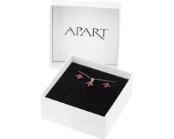 Złote kolczyki i zawieszka z rubinami syntetycznymi - komplet