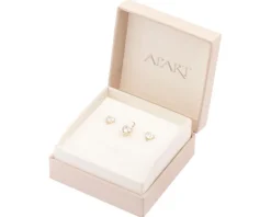 Złote kolczyki i zawieszka z cyrkonią - komplet - serca