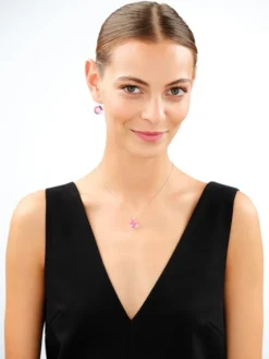 Złote kolczyki i zawieszka z kryształami syntetycznymi - komplet