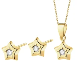 Złote kolczyki i zawieszka z cyrkoniami - komplet - gwiazdy