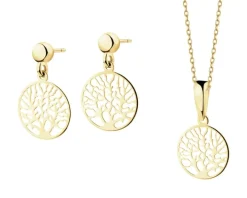 Złote kolczyki i zawieszka - komplet - drzewa