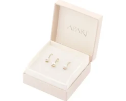 Złote kolczyki i zawieszka z perłami i cyrkoniami - komplet