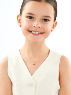 Złote kolczyki i zawieszka z emalią - komplet - biedronki