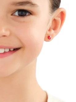 Złote kolczyki i zawieszka z emalią - komplet - biedronki