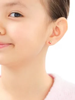 Złote kolczyki i zawieszka z emalią - komplet - wisienki