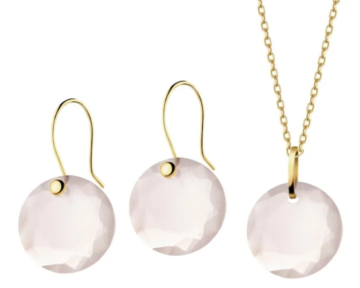 Złote kolczyki i zawieszka z kryształami syntetycznymi - komplet