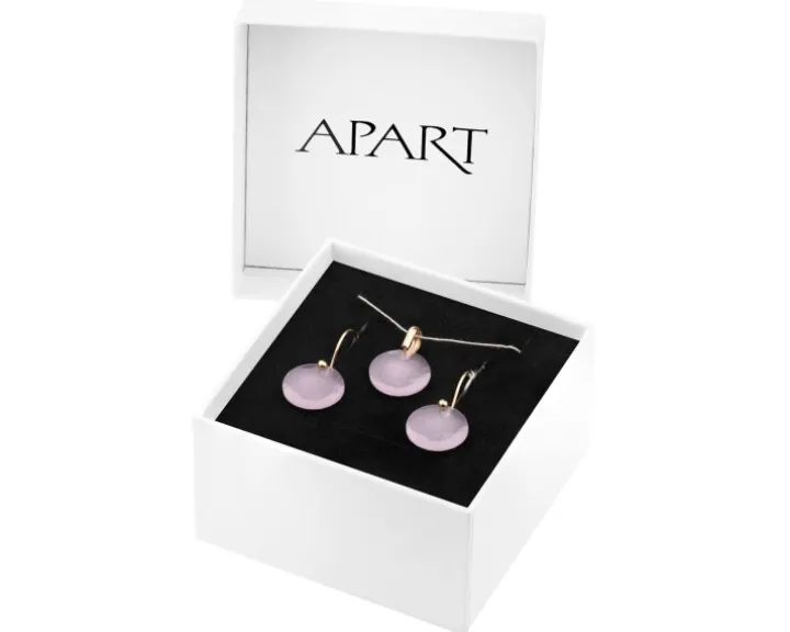 Złote kolczyki i zawieszka z kryształami syntetycznymi - komplet