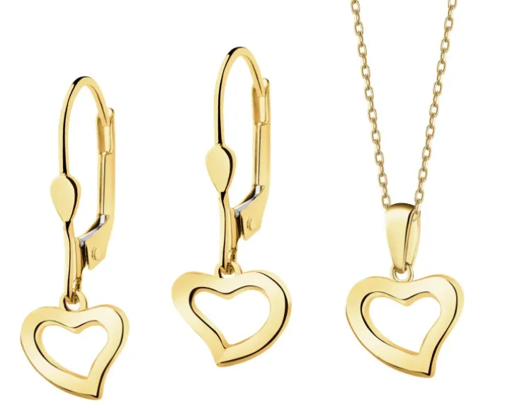 Złote kolczyki i zawieszka - komplet - serca