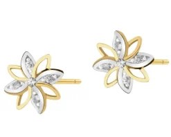 Złote kolczyki i zawieszka z cyrkoniami - komplet - kwiaty