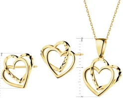 Złote kolczyki i zawieszka - komplet - serca