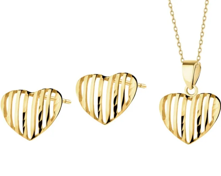Złote kolczyki i zawieszka - komplet - serca