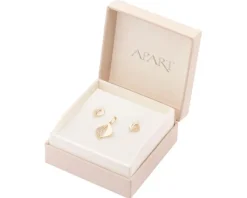 Złote kolczyki i zawieszka z cyrkoniami - komplet