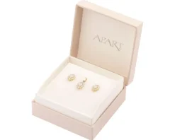 Złote kolczyki i zawieszka z cyrkoniami - komplet