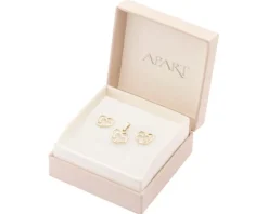 Złote kolczyki i zawieszka - komplet - serca