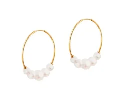 Złote kolczyki szarnir z perłami - koła, 22 mm