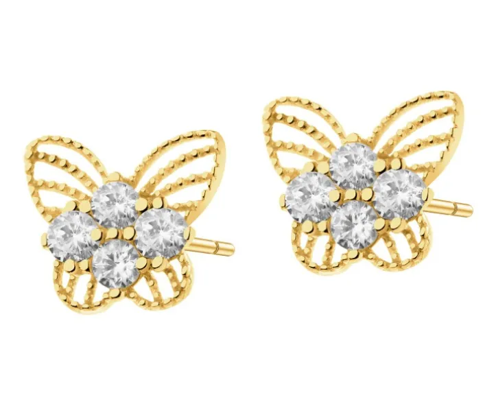 Złote kolczyki z cyrkoniami - motyle