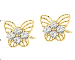 Złote kolczyki z cyrkoniami - motyle