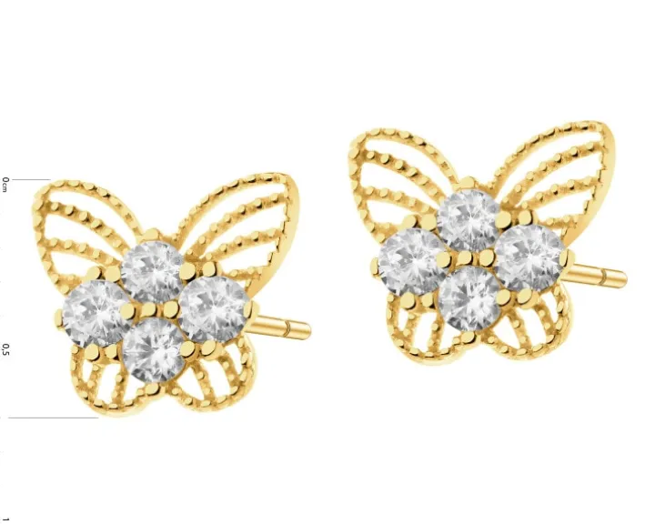Złote kolczyki z cyrkoniami - motyle