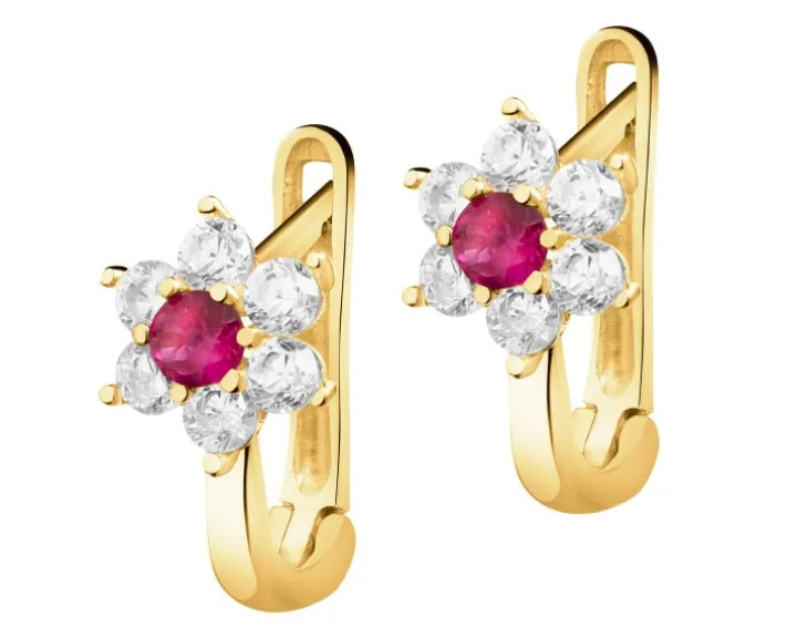 Złote kolczyki z cyrkoniami - kwiaty