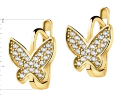 Złote kolczyki z cyrkoniami - motyle