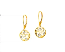 Złote kolczyki z cyrkoniami - koła, liście