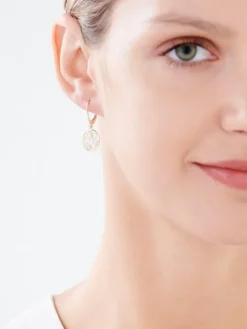 Złote kolczyki z cyrkoniami - koła, liście