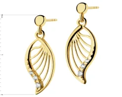 Złote kolczyki z cyrkoniami - liście