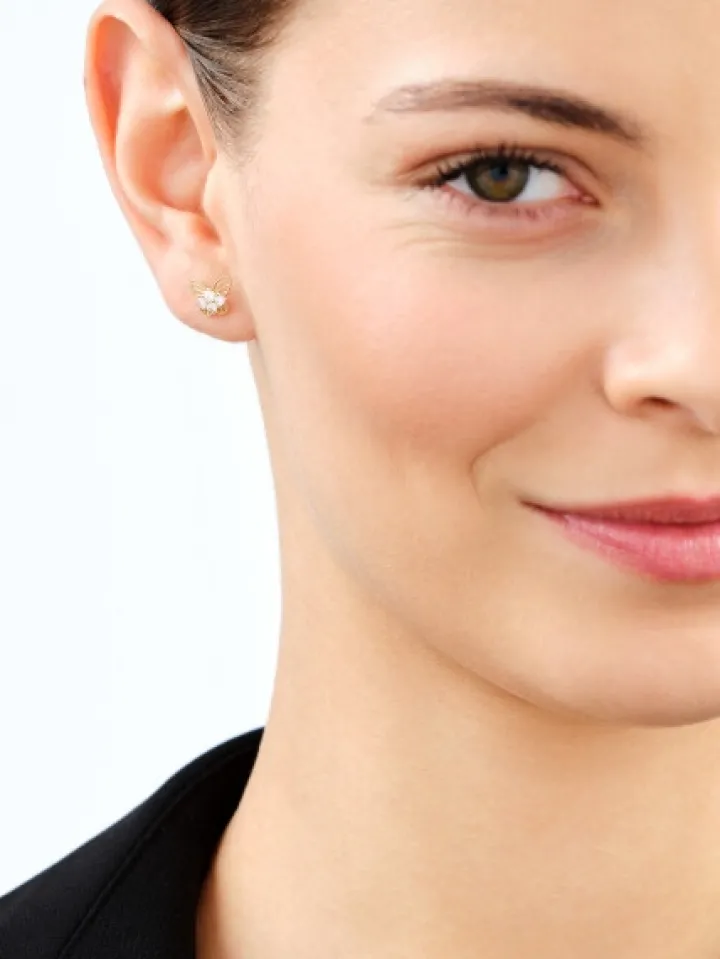 Złote kolczyki z cyrkoniami - motyle