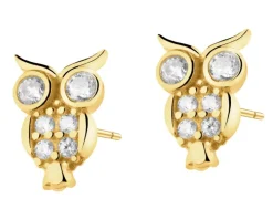 Złote kolczyki z cyrkoniami - sowy