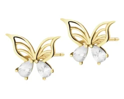 Złote kolczyki z cyrkoniami - motyle