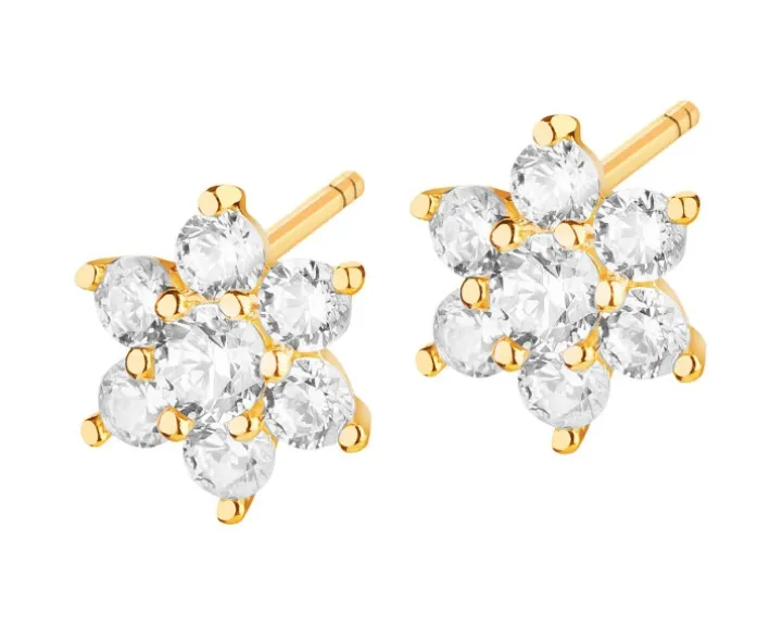 Złote kolczyki z cyrkoniami - kwiaty