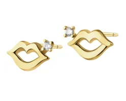 Złote kolczyki z cyrkoniami - usta