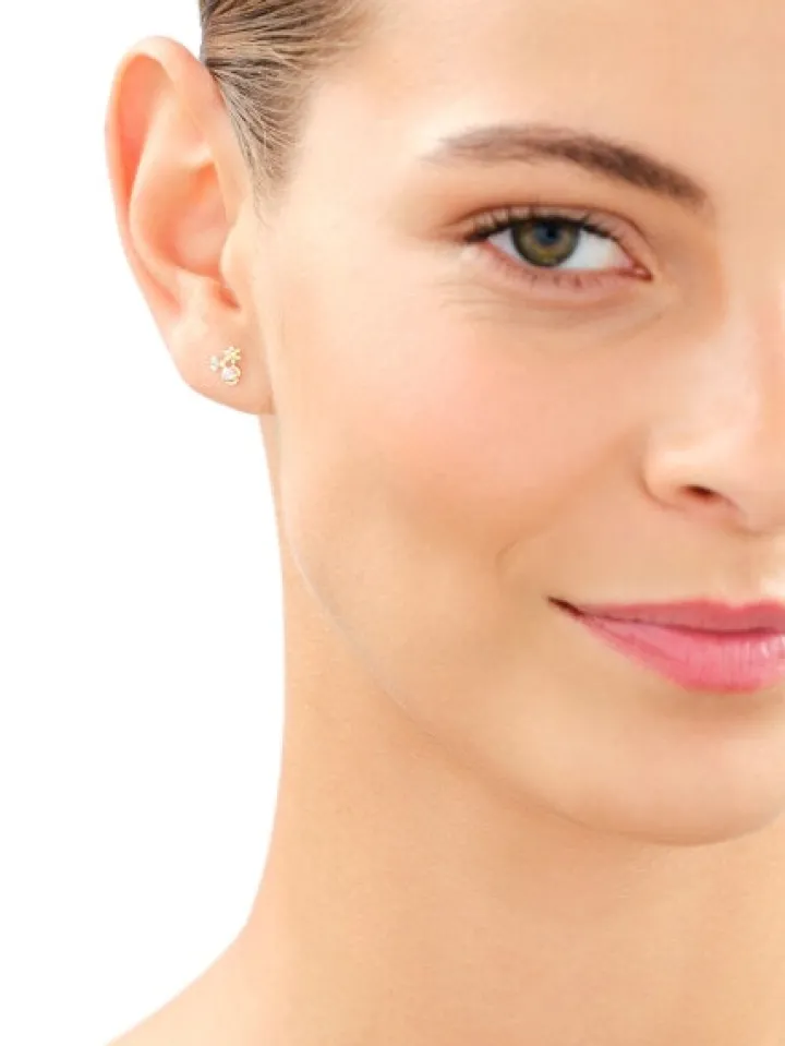 Złote kolczyki z cyrkoniami - kwiaty