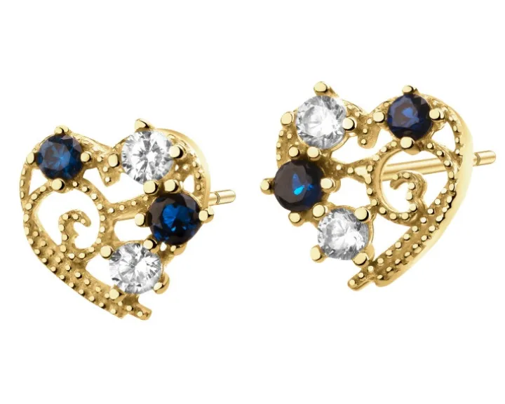 Złote kolczyki z cyrkoniami - serca