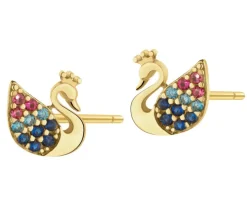 Złote kolczyki z cyrkoniami - łabędzie