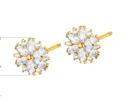 Złote kolczyki z cyrkoniami - kwiaty