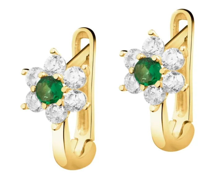 Złote kolczyki z cyrkoniami - kwiaty