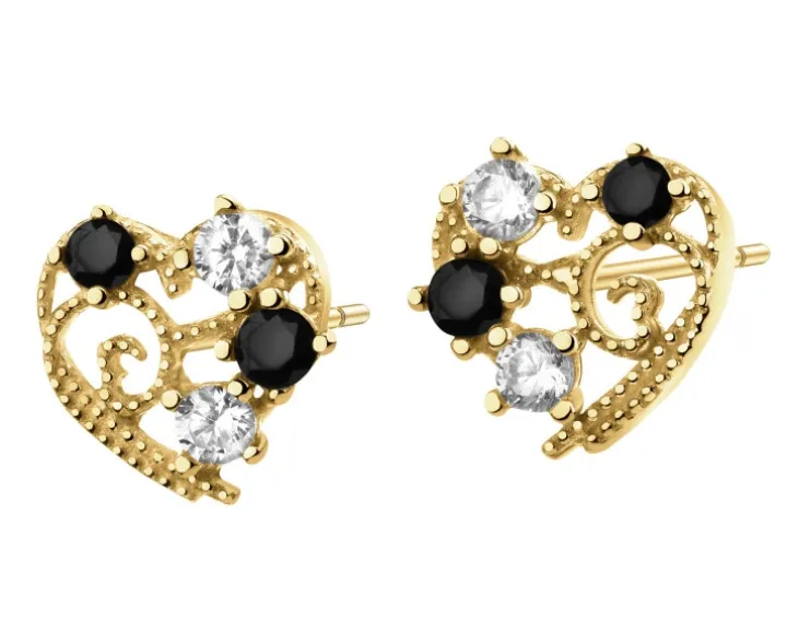 Złote kolczyki z cyrkoniami - serca