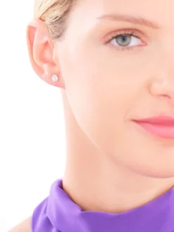 Złote kolczyki z cyrkoniami - kwiaty