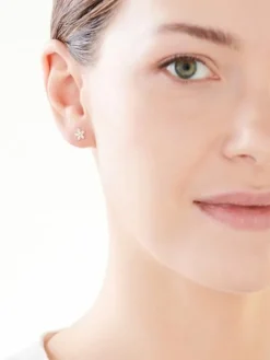 Złote kolczyki z cyrkoniami - kwiaty