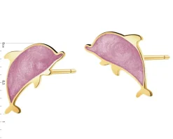 Złote kolczyki z emalią - delfiny