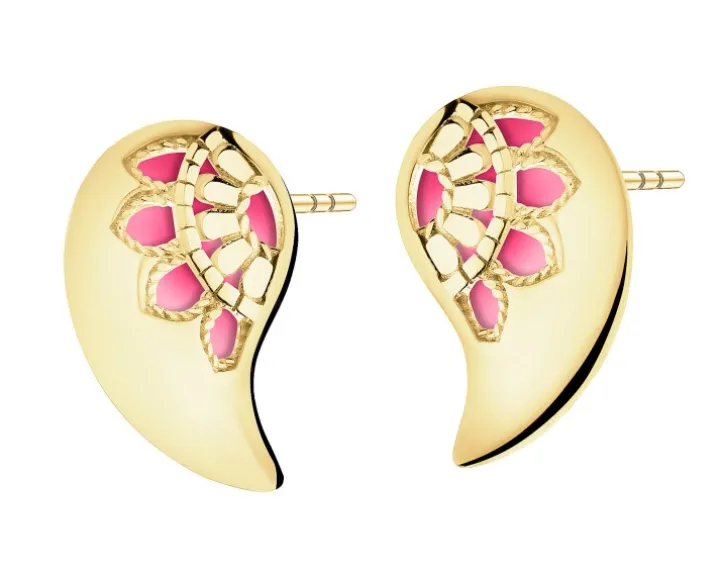 Złote kolczyki z emalią - łezki