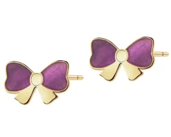 Złote kolczyki z emalią - kokardki