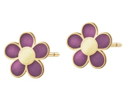 Złote kolczyki z emalią - kwiaty
