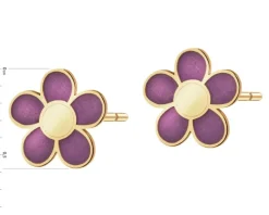 Złote kolczyki z emalią - kwiaty
