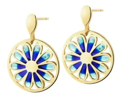 Złote kolczyki z emalią - kwiaty